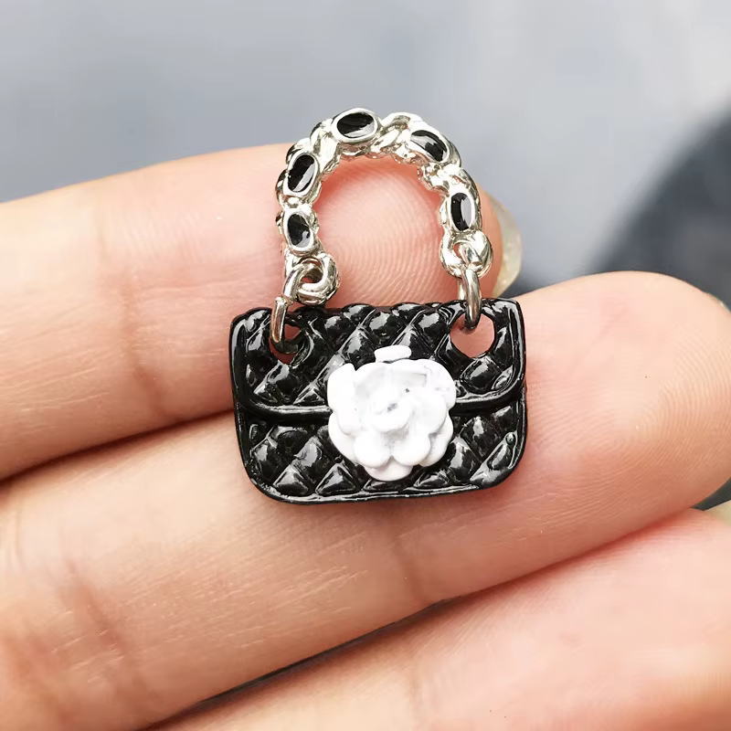 Sac à Main Miniature Noir et Blanc pour Décor de Maison de Course, Jouet Mignon, 1:12, Cadeau pour E