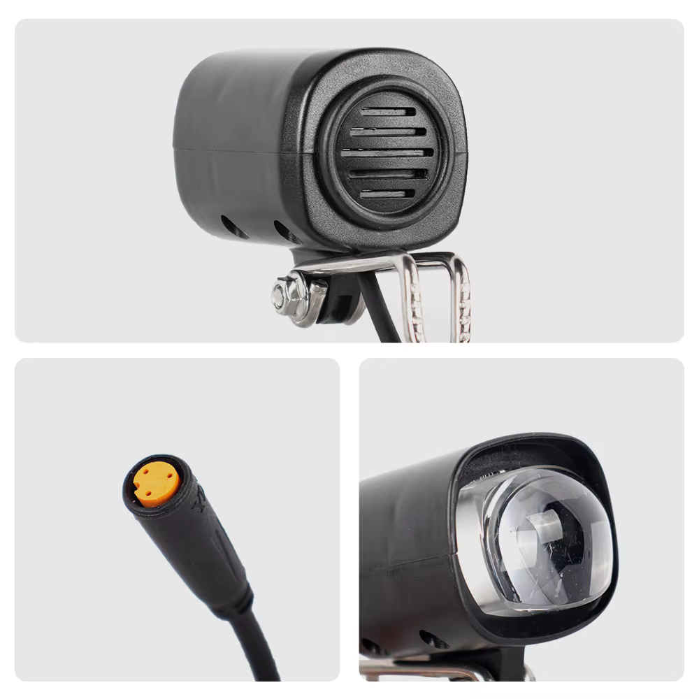 Phare de vélo électrique 3W avec klaxon - DC 20 - 72V, étanche IPX4 - 260LM - 3 broches - Idéal pour