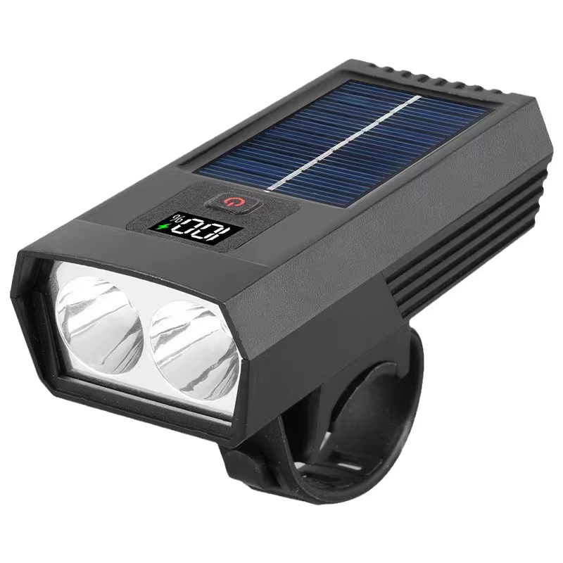 Feu avant de vélo LED à charge solaire, phare à affichage numérique pour vtt et vélo de route, lampe