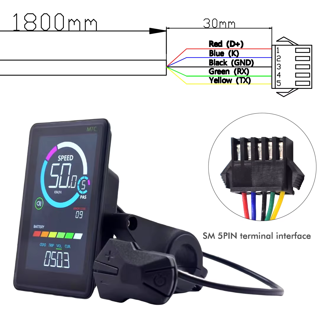 M7C-2 vélo électrique UART2 LCD affichage compteur 24 V-60 V E Scooter panneau LCD avec USB UART pou