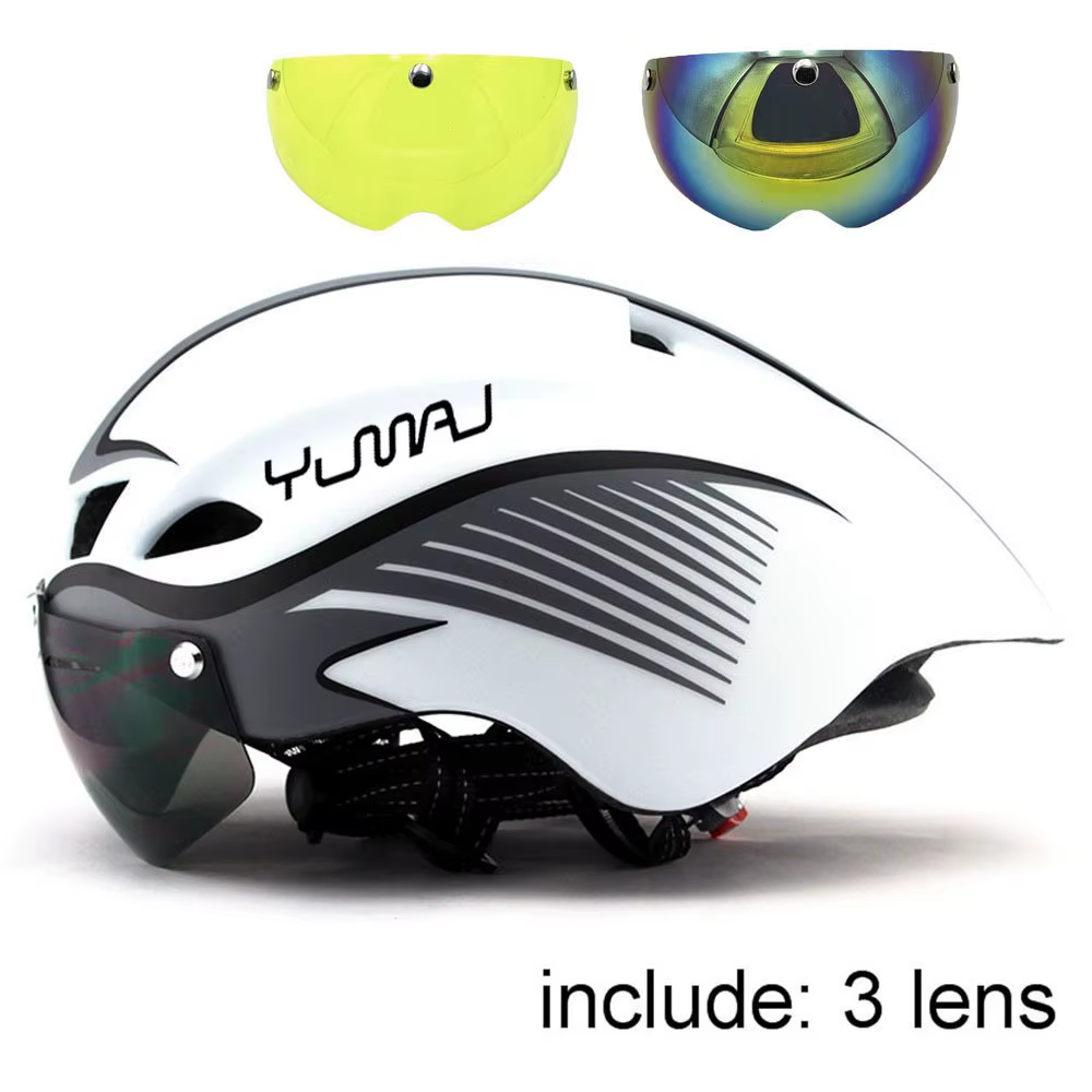 Nouveau 3 lentilles 290g Aero TT casque de vélo de route lunettes course cyclisme vélo sport sécurit