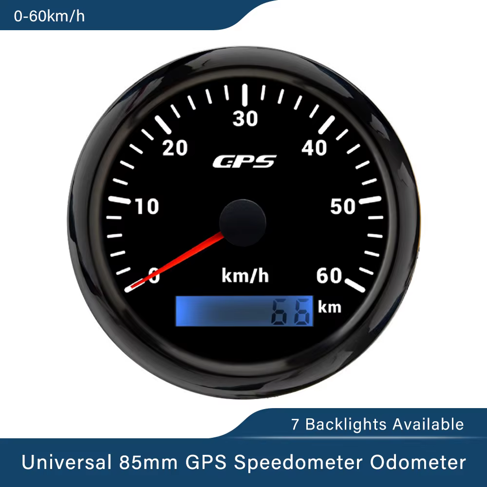 ELING-Compteur de vitesse GPS avec rétroéclairage 7 couleurs, 85mm, 0-30 km/h, 200 km/h, 0-80mph, 12