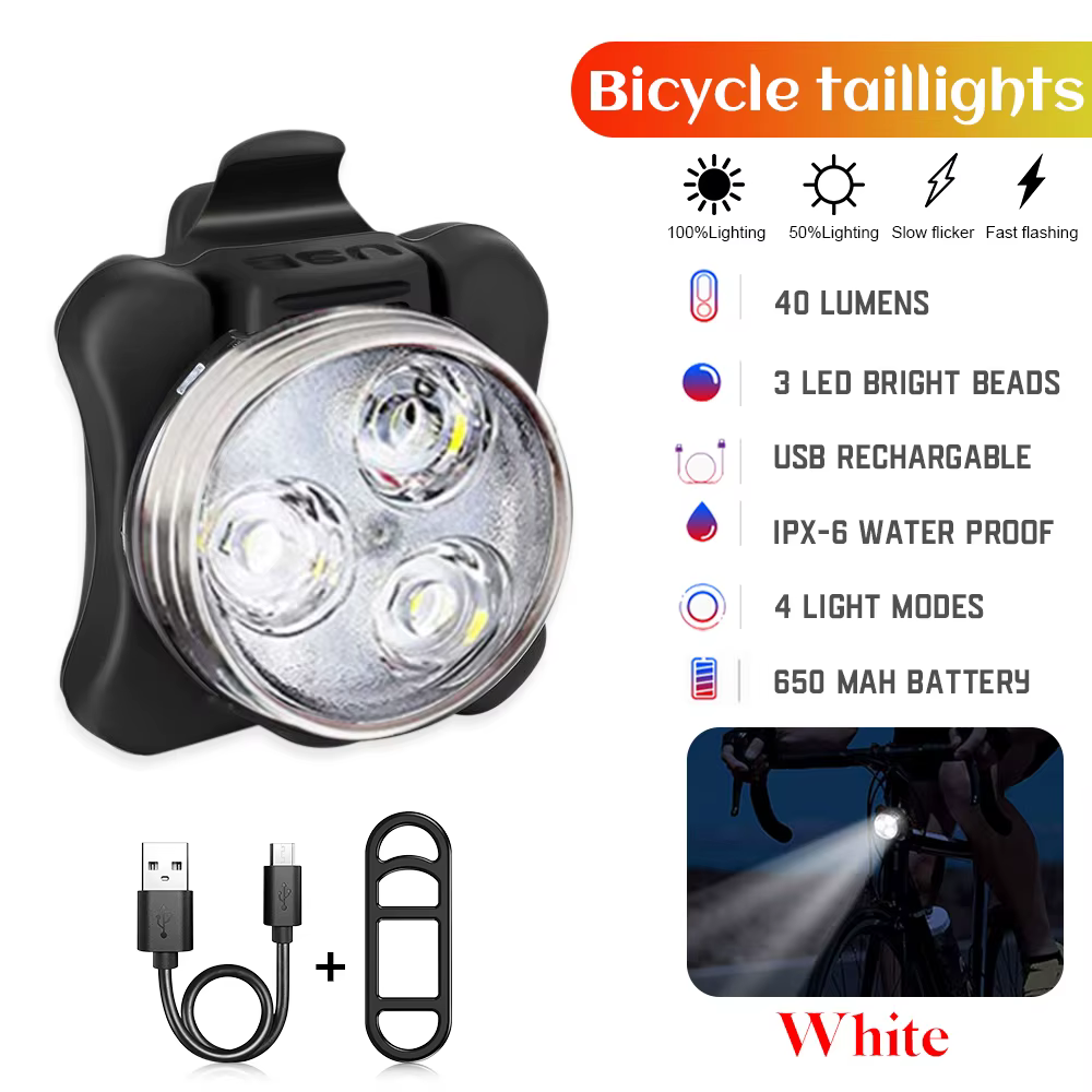 Lumiere led velo Lampe frontale de bicyclette à 3 Led, Rechargeable par Usb, lumière de bicyclette a