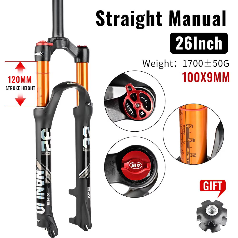Fourche de suspension pour VTT Nanlio en alliage de magnésium, fourche à air, 26/27,5/29 pouces, 32 