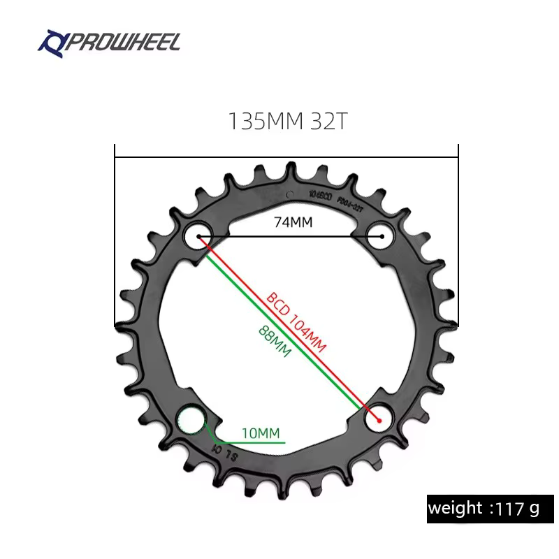 Plateau de pédalier PROWHEEL MTB Narrow Wide 32-40T 104BCD pour vélo de montagne à vitesse unique, a