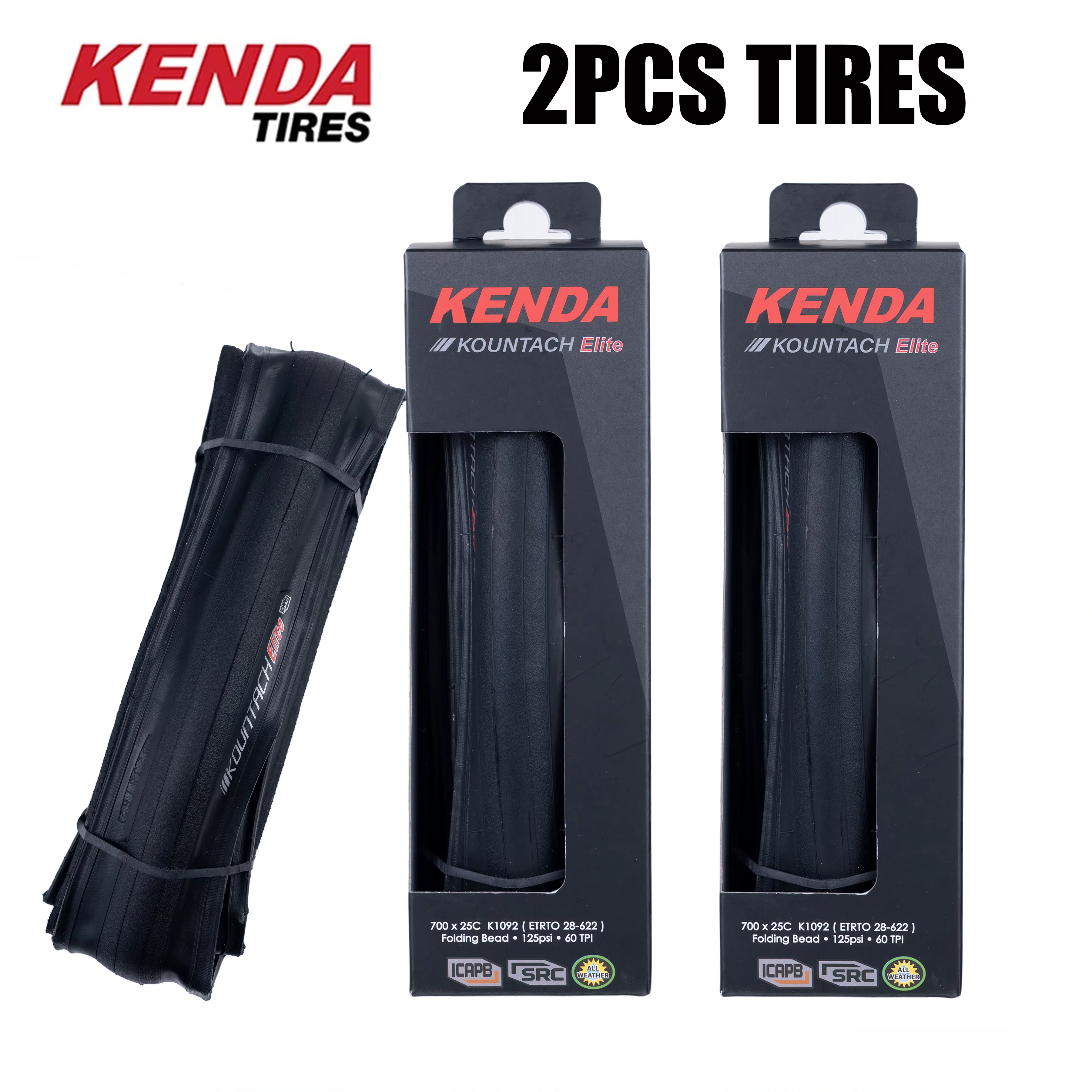 2 pièces Kenda K1092 pneu de vélo 700x25C KOUNTACH ELITE perle pliante pneu de vélo de route bouchon
