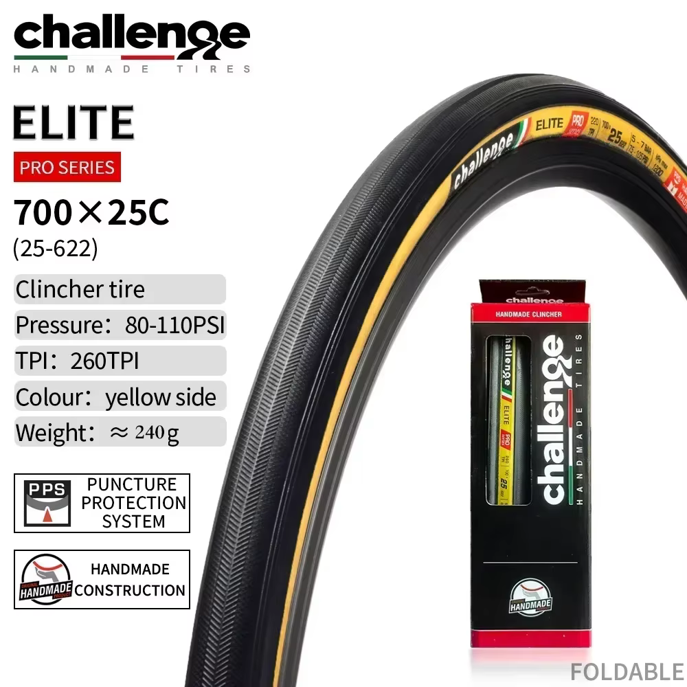 Pneu pliable pour vélo de route Challenge ELITE 700x25c, pneu clincher résistant aux crevaisons