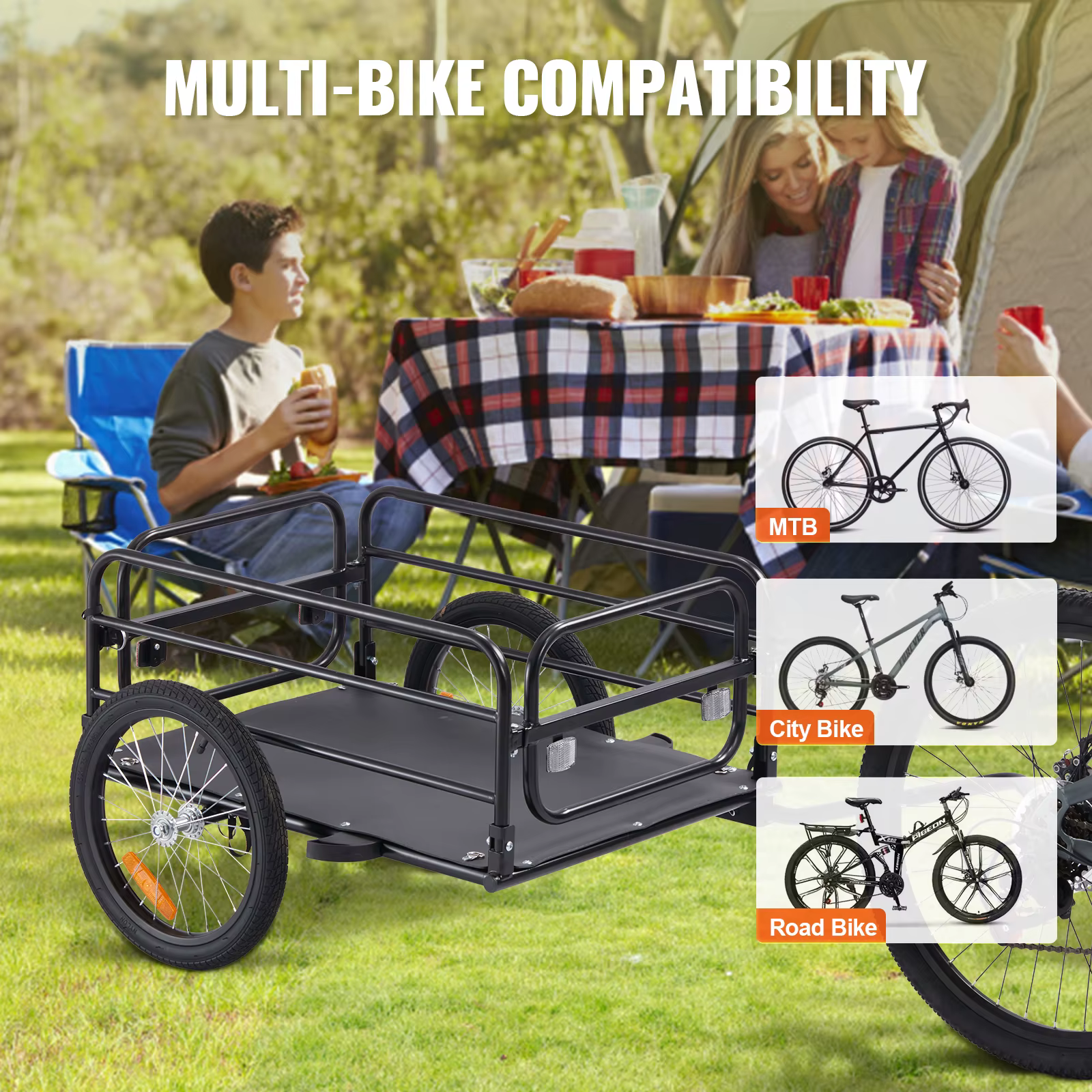 SucceBuy 160 lbs remorque de chargement de vélo chariot de vélo de rangement pliable avec roues de 1