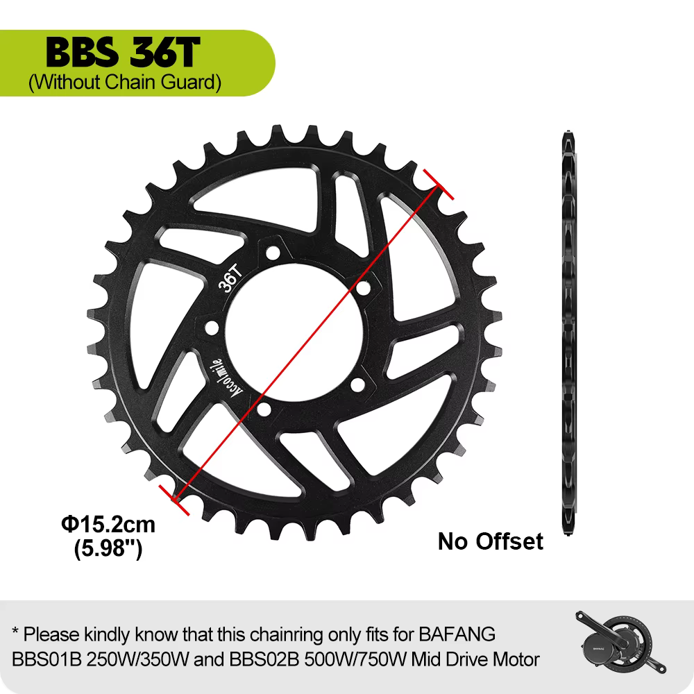 36T pignon de plateau BAFANG moteur roue à chaîne pour BBS01 BBS01B BBS02 BBS02B 250W 350W 500W 750W