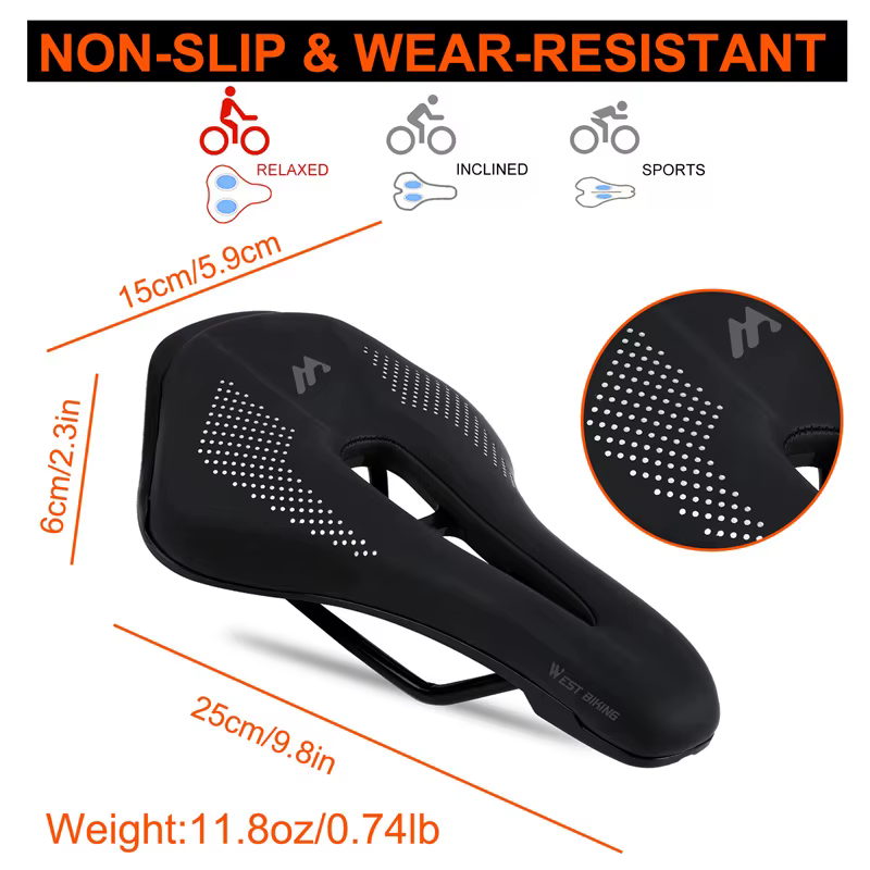 WEST VÉLO Ultraléger Montagne Vélo Selle VTT Court Nez Vélo De Route Siège PU En Cuir Creux Prostati