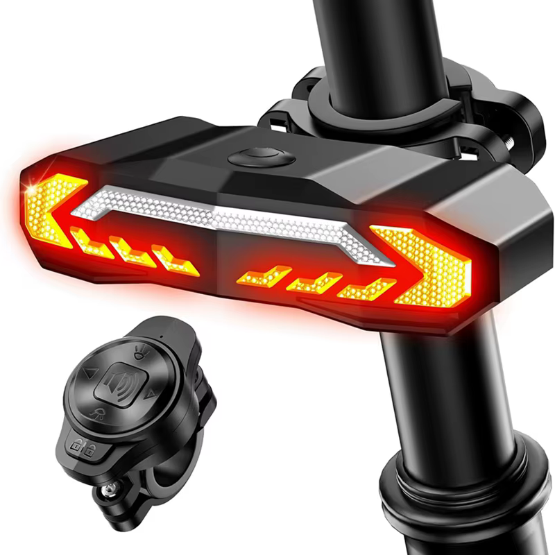 Feu arrière de vélo intelligent avec clignotant et feu stop, alarme antivol avec télécommande, feu a