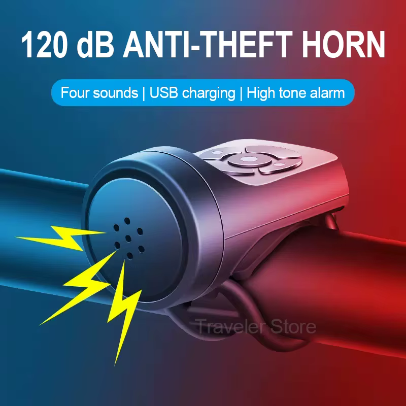 Sonnette électrique Rechargeable USB pour vélo et moto, klaxon d'alarme antivol pour cyclisme sur ro
