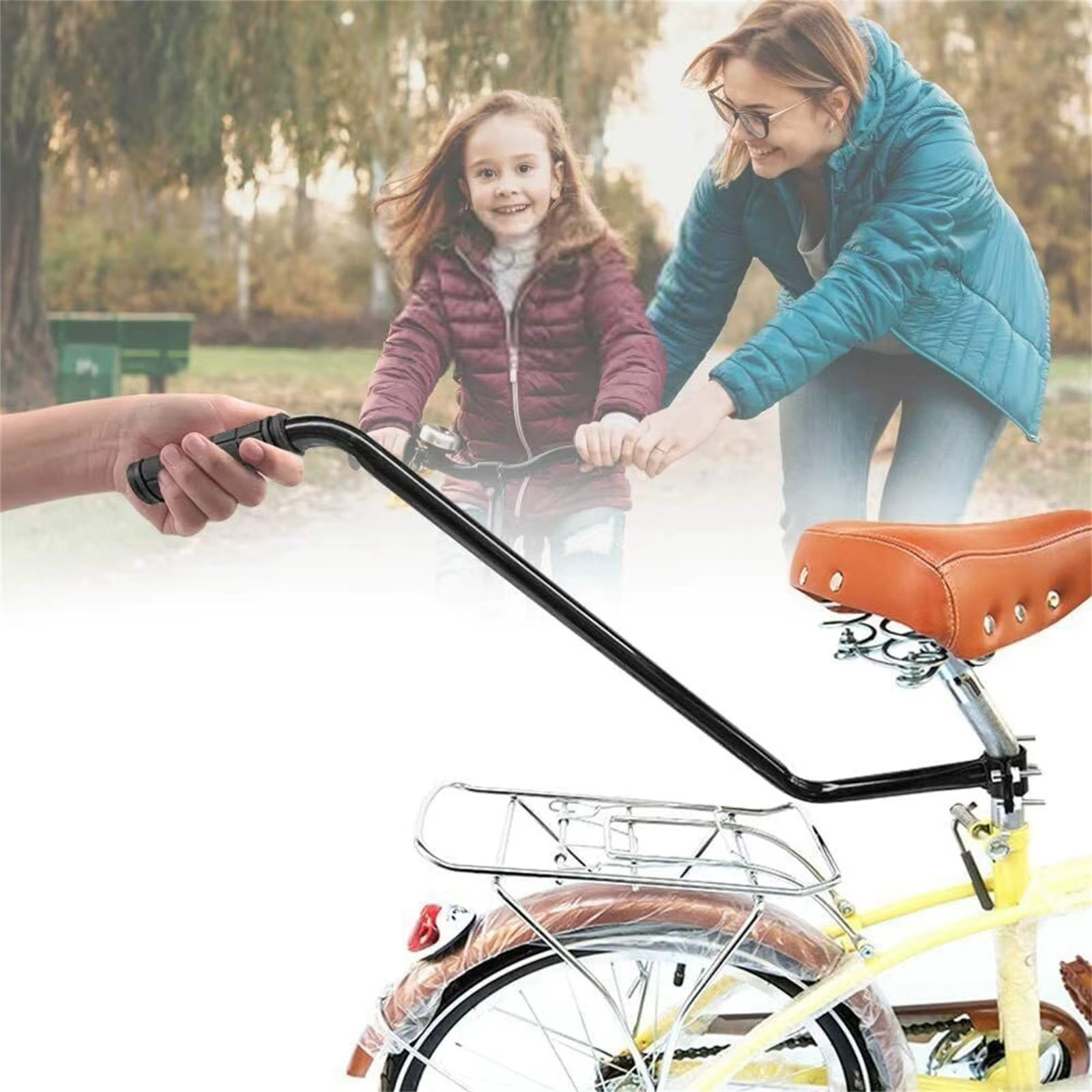 Poignée de poussée d'entraînement de vélo pour enfants, poignée d'apprentissage détachable pour enfa