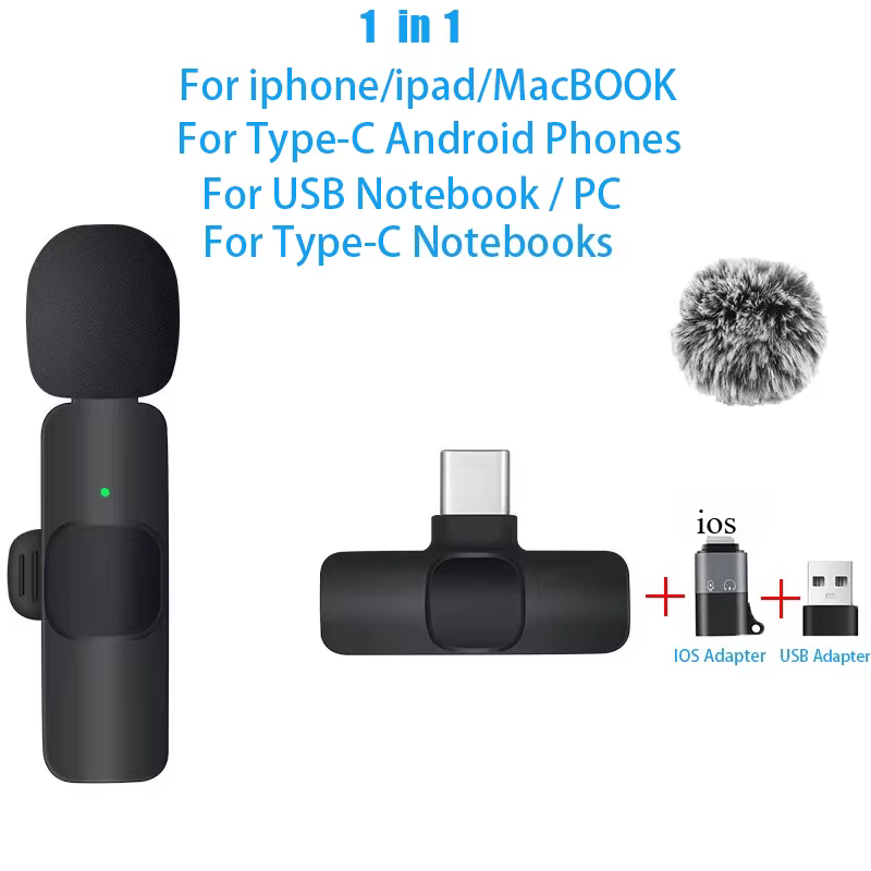 Microphones sans fil pour Android, iPhone, Type C, iOS, mini microphone cravate avec clip pour l'enr