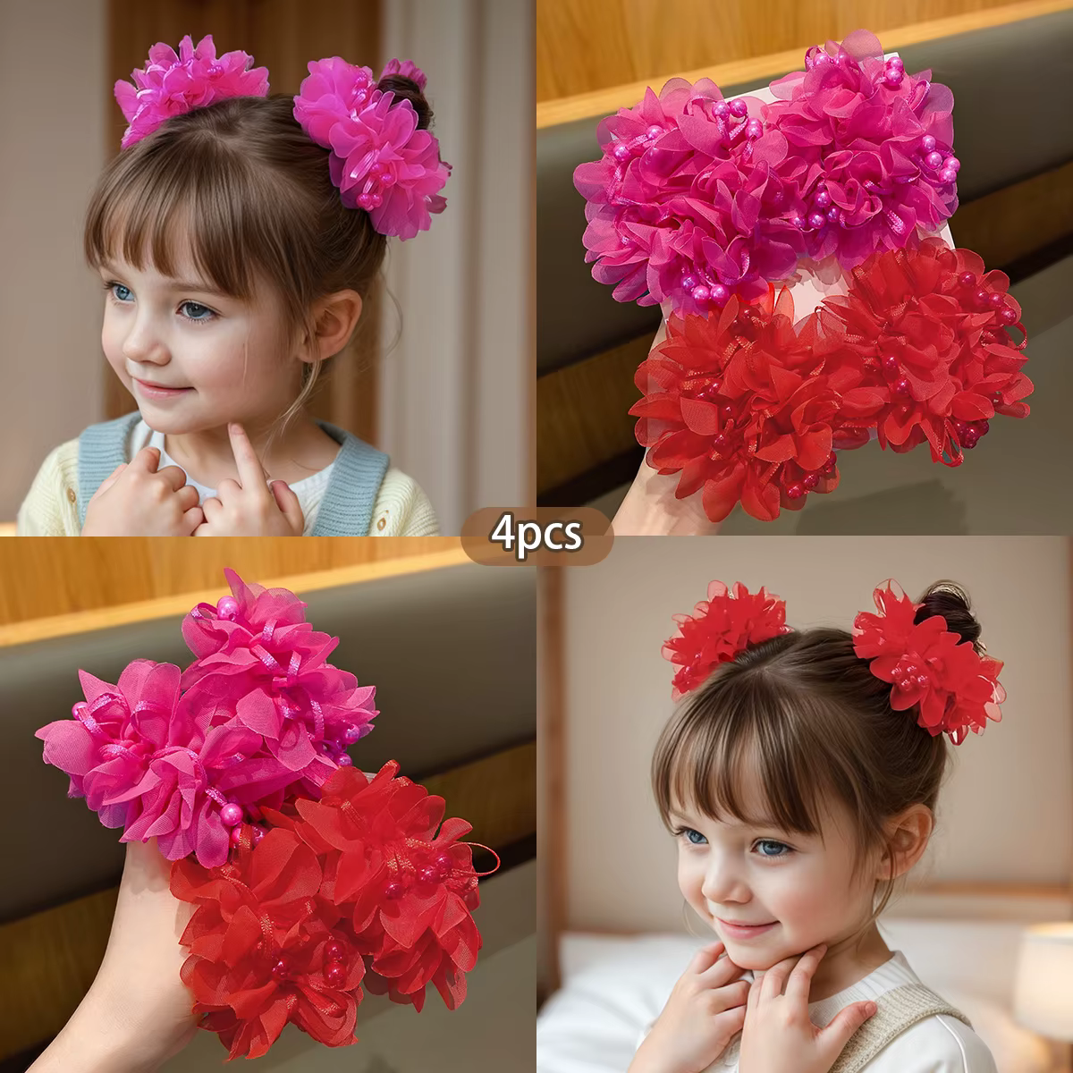 4 accessoires pour cheveux avec bandeaux mignons et doux, adaptés à un usage quotidien