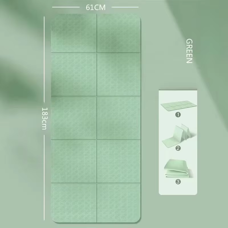 Tapis de yoga pliable, silencieux, écologique, pliable, pour voyage, fitness, exercices, double face