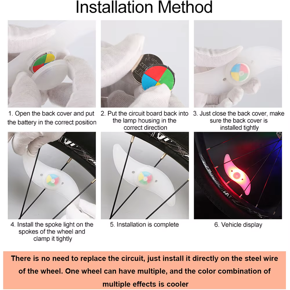 Lumières de pneu de vélo, rayons de roue, 3 modes LED, étanche, avertissement de sécurité, facile à
