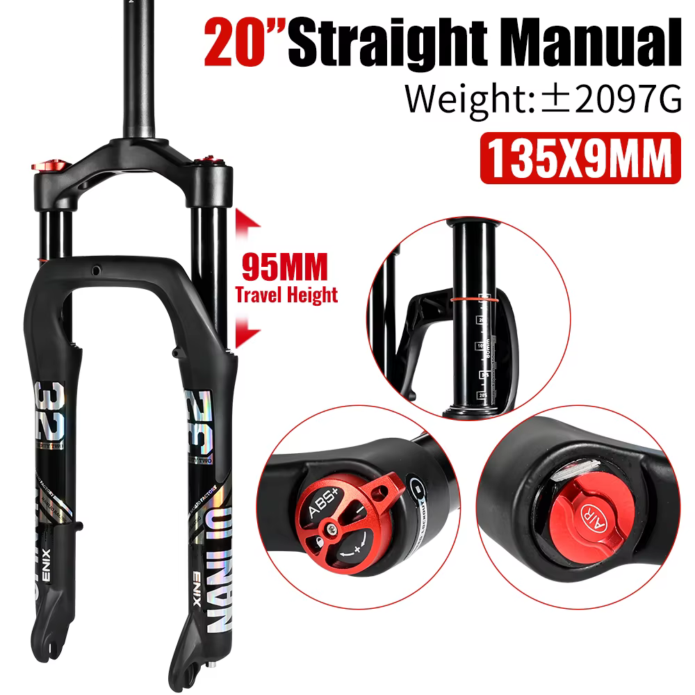 Fourche à suspension pneumatique NANLIO pour Fat Bike, 20/26 pouces, pneu 4.0, fourche de VTT électr