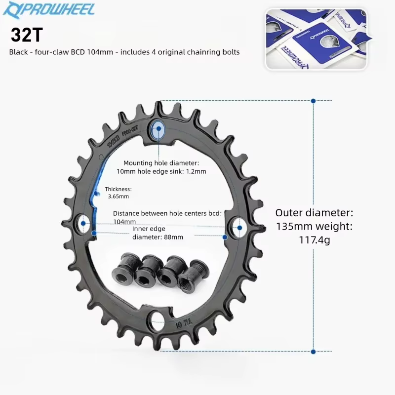 PROWHEEL 32T 34T 36T 38T 40T roue de chaîne de pignon de vélo vtt 104BCD plateau rond partie de vélo