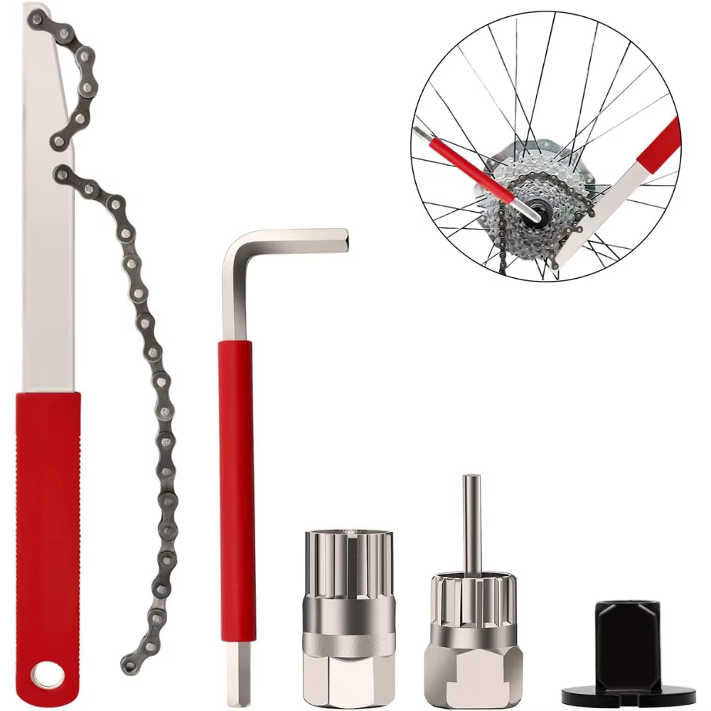 Outil de retrait de cassette de vélo, kit d'outils de chaîne de vélo de 5 pièces avec clé auxiliaire