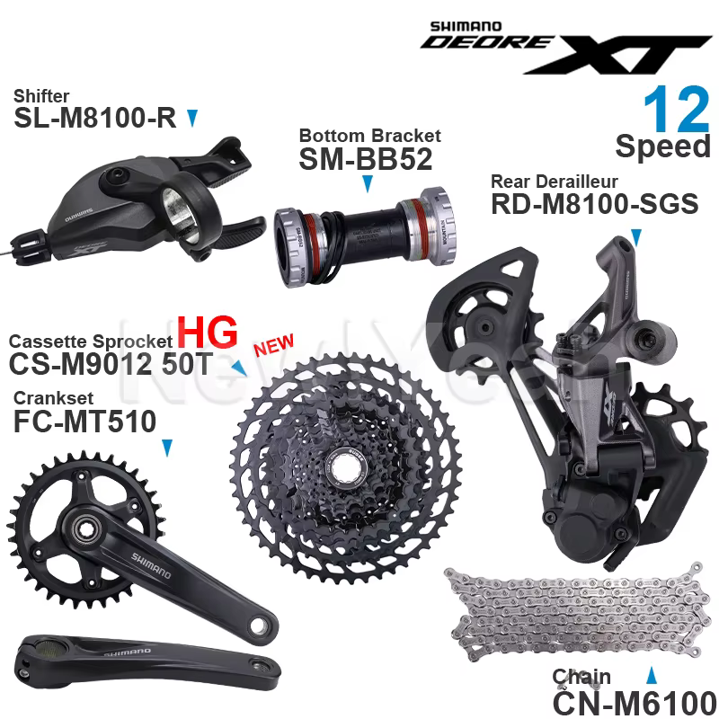 Groupe de transmission SHIMANO DEORE XT M8100 12 vitesses SL-M8100 RD-M8100 FC-MT510 et cassette pig
