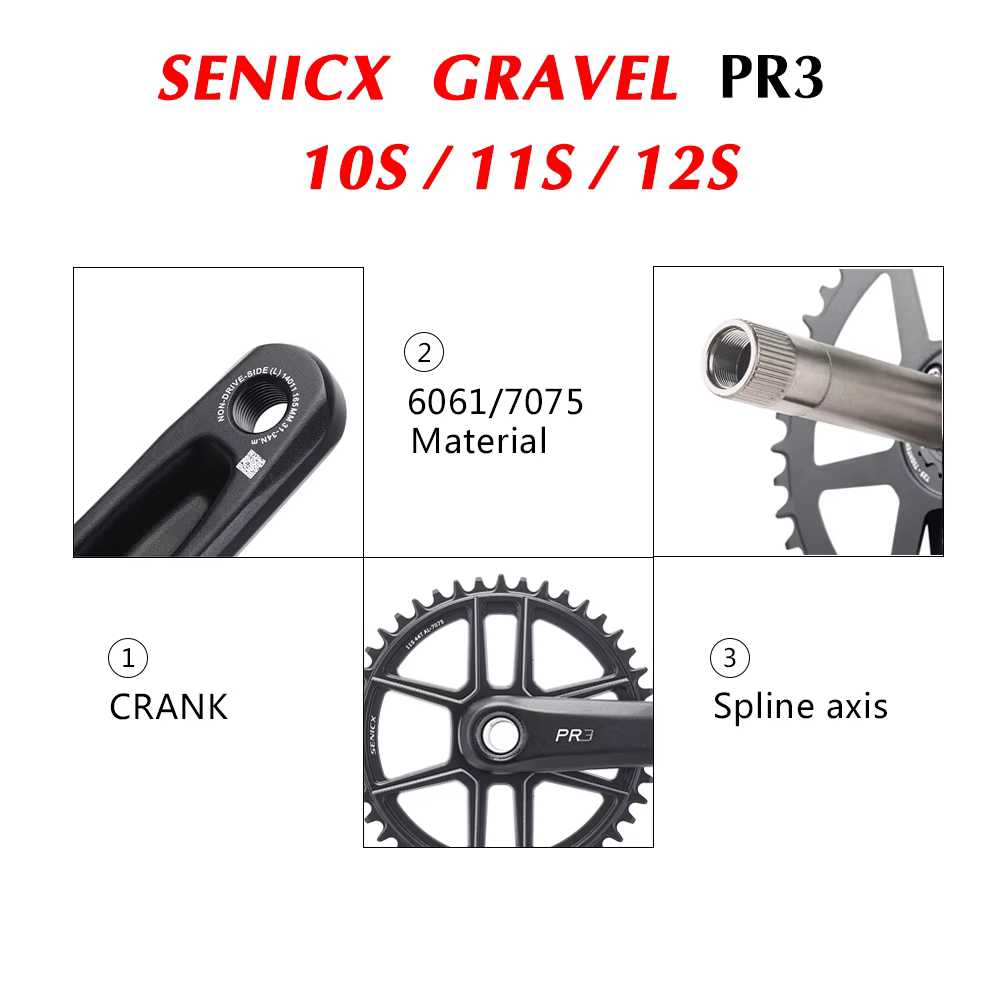SENICX PR3 pédalier de vélo de gravier 40T/42T/44T plateau 165mm 170mm 175mm manivelle 10/11S vitess