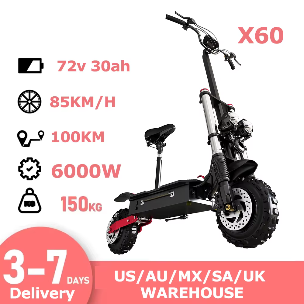 Trottinette électrique à double moteur haute puissance 6000W, cadre pliable en alliage d'aluminium, 
