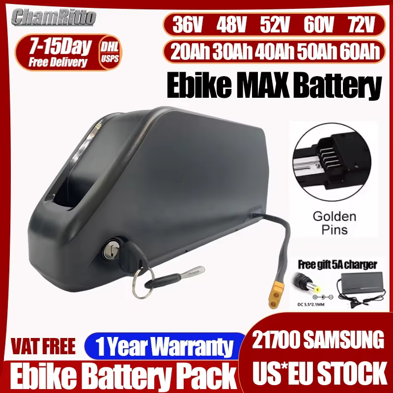 Batterie de vélo électrique 72V 3000W E bike tube inférieur 36v 48v 52v batterie 25 30 40ah 50Ah 100