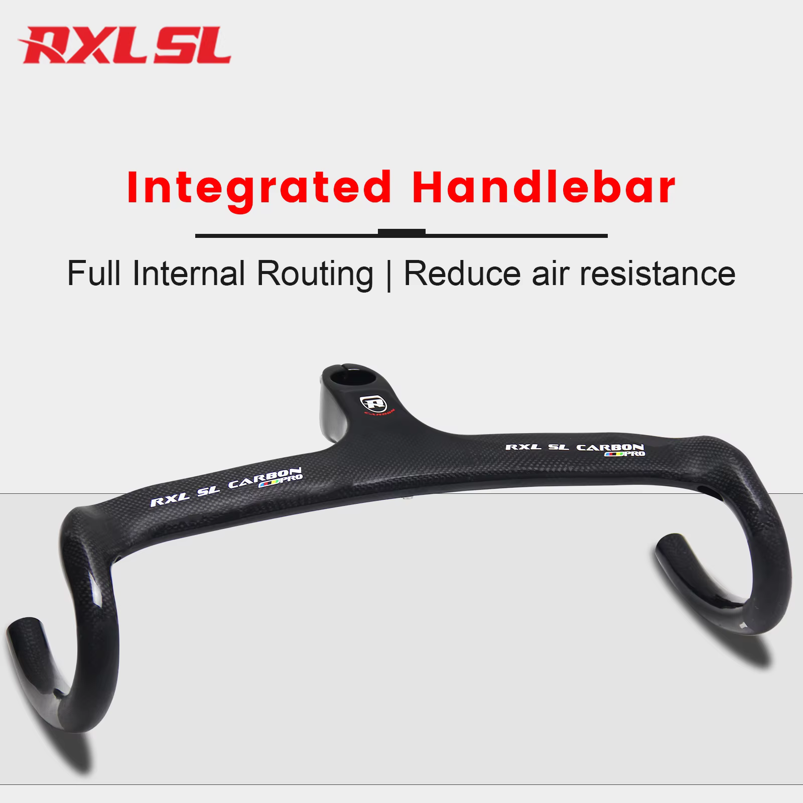 RXL SL-Guidon de vélo de route en carbone intégré avec tige, guidon de course, noir, acheminement in