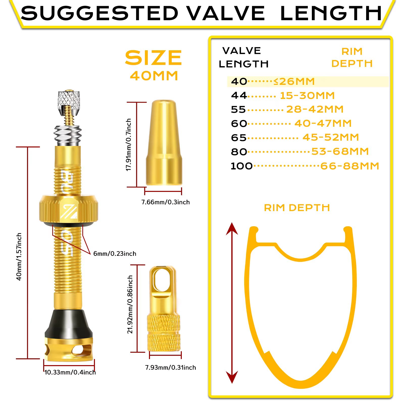 BUCKLOS – Valve de jante de vélo Tubeless 40/44/55/60/65/80/100mm F/V, valves Tubeless de vélo en al