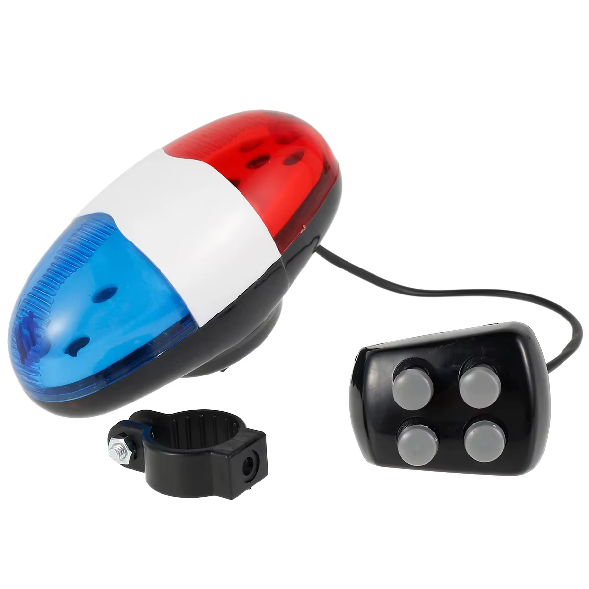 Sonnette de vélo 6 LED 4 tons klaxon de vélo LED avertissement vélo Police lumière klaxon électrique