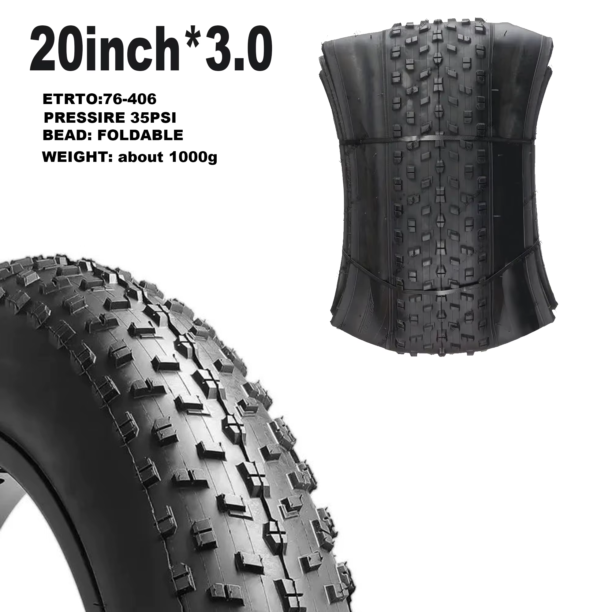 Pneu de vélo électrique pliant robuste en Kevlar Bead de 20 pouces-pneus 26/20 pouces (26x4.0, 20x4.