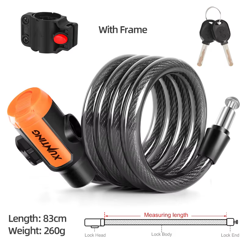 Xunting – serrure de vélo enroulée, clés sécurisées, câble de vélo avec support de montage, Anti-vol