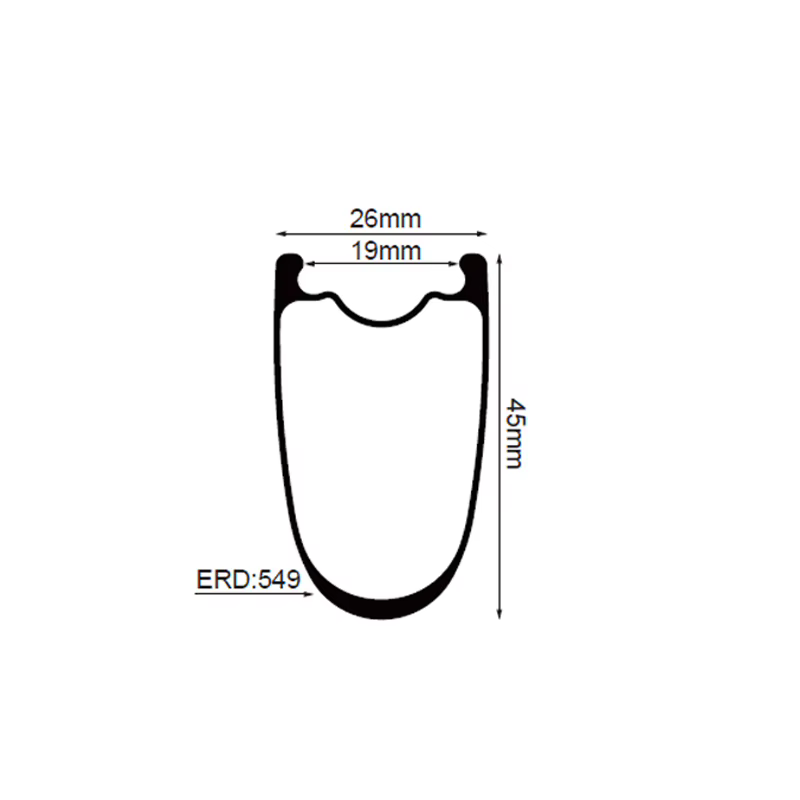 Jante de frein en V en carbone 45/50mm,T800 + T700 fibre de carbone largeur interne externe 26/19MM,