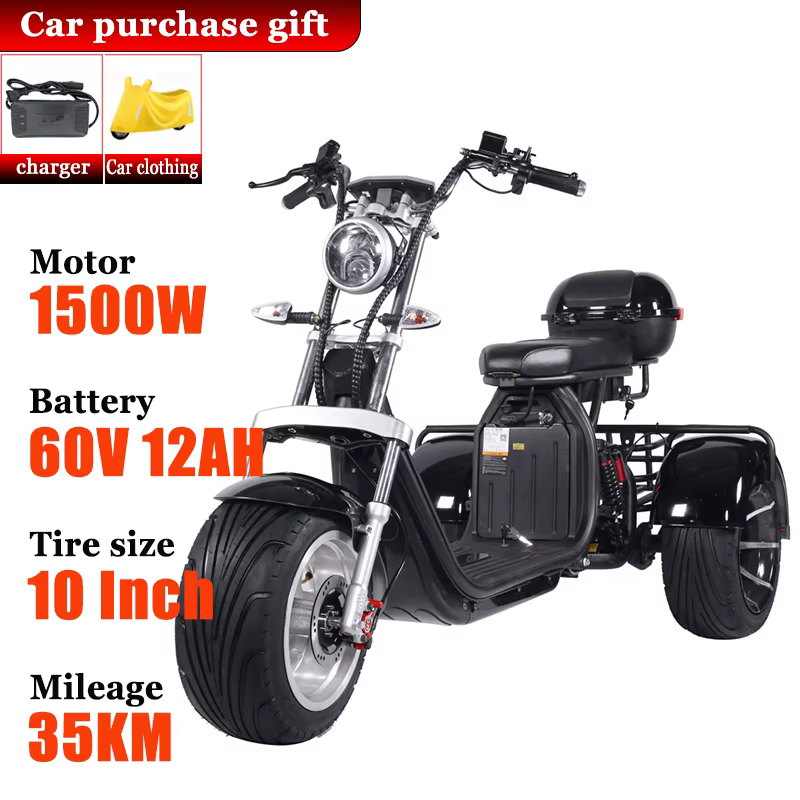 Tricycle électrique adulte 3 roues Scooter électrique 3000W60V30AH charge maximale 300KG 12 pouces g