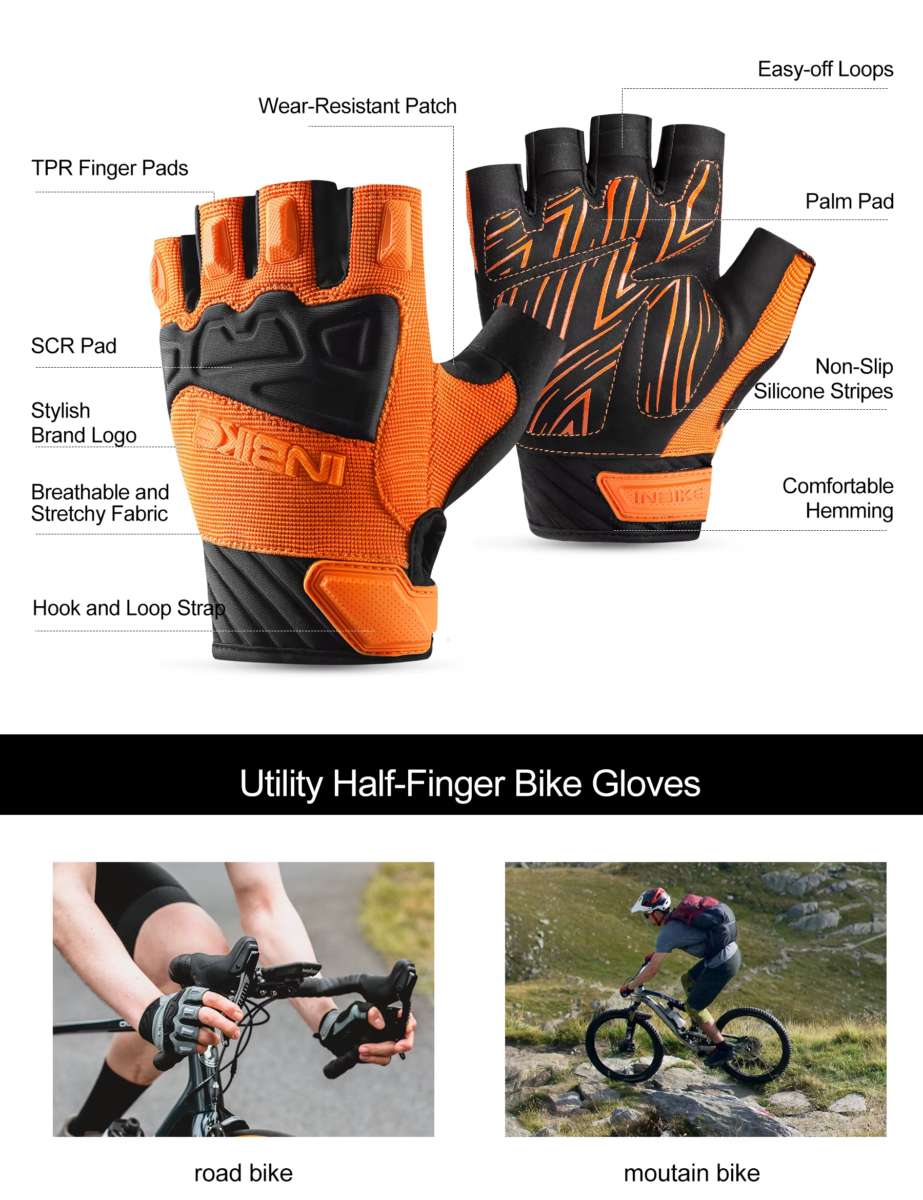 INBIKE 2023 nouveauté gants de vélo vtt été demi doigt gants de cyclisme pour hommes femmes respiran