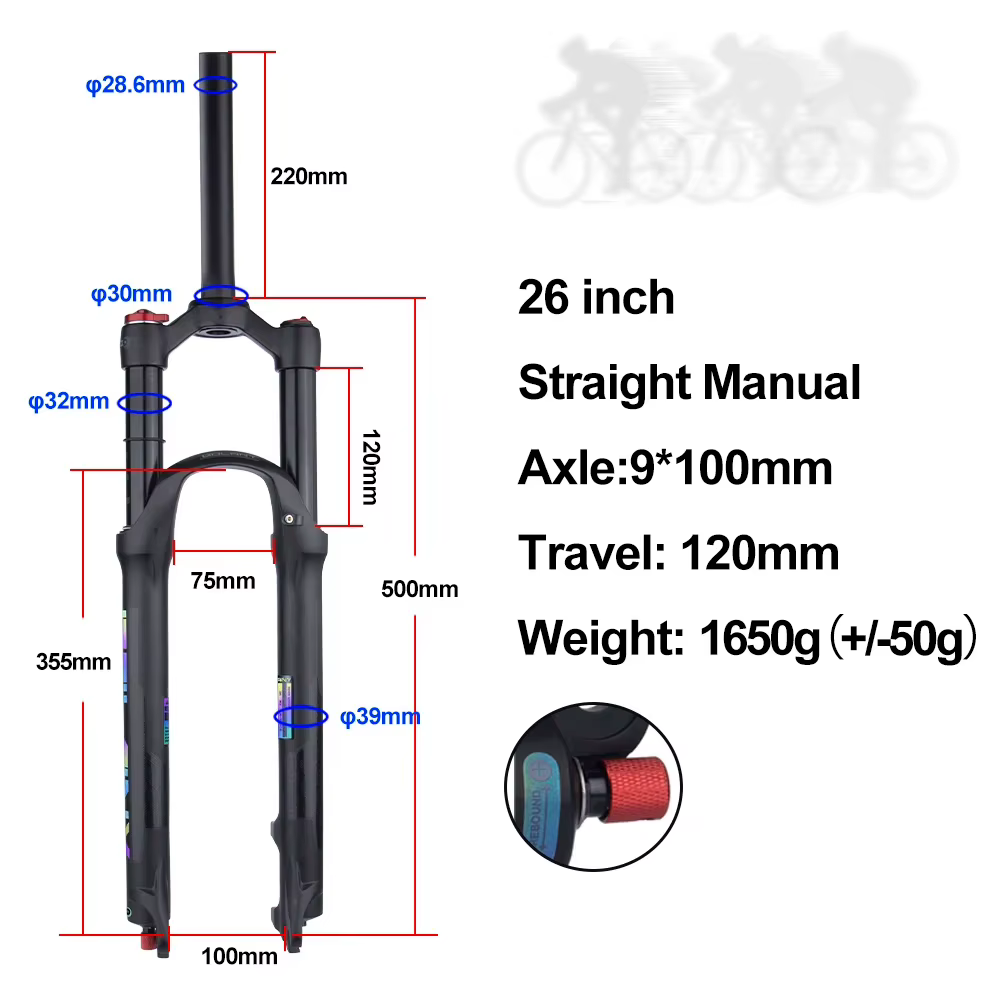 BOLANY-Fourche de Suspension pour VTT, alliage de magnésium, amortisseur pneumatique, Tube droit et 