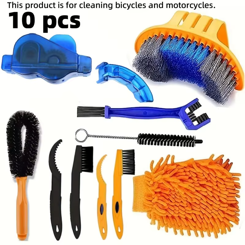 Kit de nettoyage de vélo 10 pièces, nettoyeur de chaîne, brosse anti-poussière pour vélo de montagne
