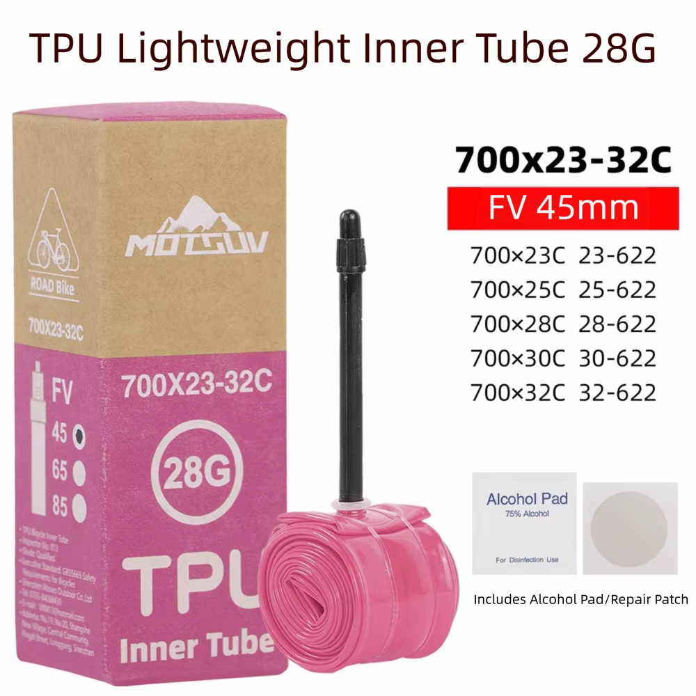 Chambre à air de vélo de route 700 X23 -32C, 28g, légère, en TPU, valve Presta 45/65/85mm, pour pneu