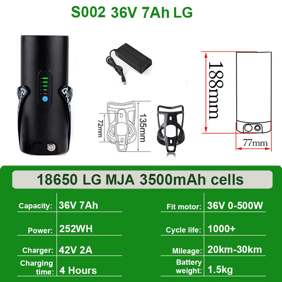 Bouteille eBike batterie 36V 7Ah 9Ah 10.5Ah UPP Grade A Li-ion 18650 Pack pour Bafang TSDZ2 500W 350