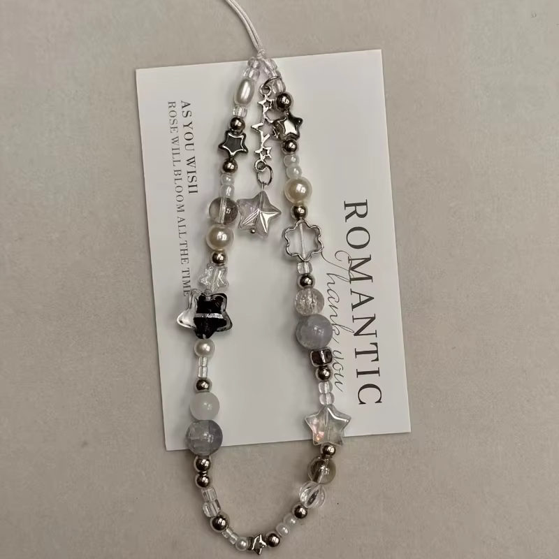 Pendentif en perles d'étoile argentée, breloque de sangle de téléphone pour iPhone Samsung, accessoi