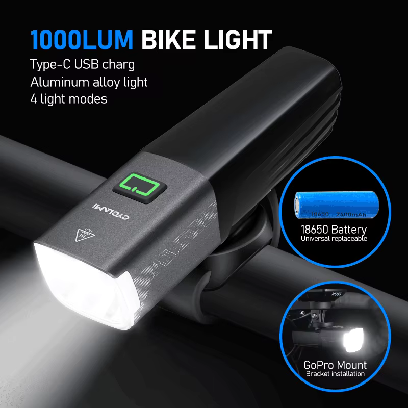 CYCLAMI X7 lumières phares intelligents USB Rechargeable route VTT feu avant 1000 Lum batterie rempl