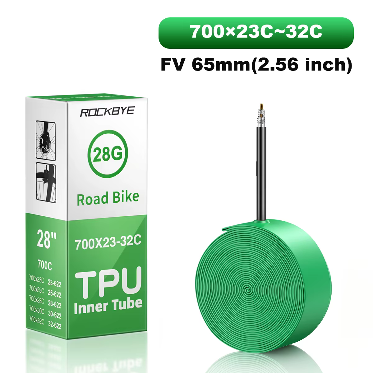 Chambre à air de vélo de route Rockbye 28g ultralégère et durable en TPU, compatible Presta et Schra