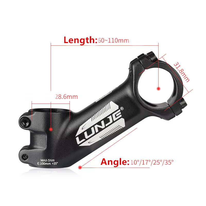 Tige de puissance de vélo ultralégère 10 ° /17 ° /25 ° /35 ° Tige de vélo de route vtt 31.8, tige