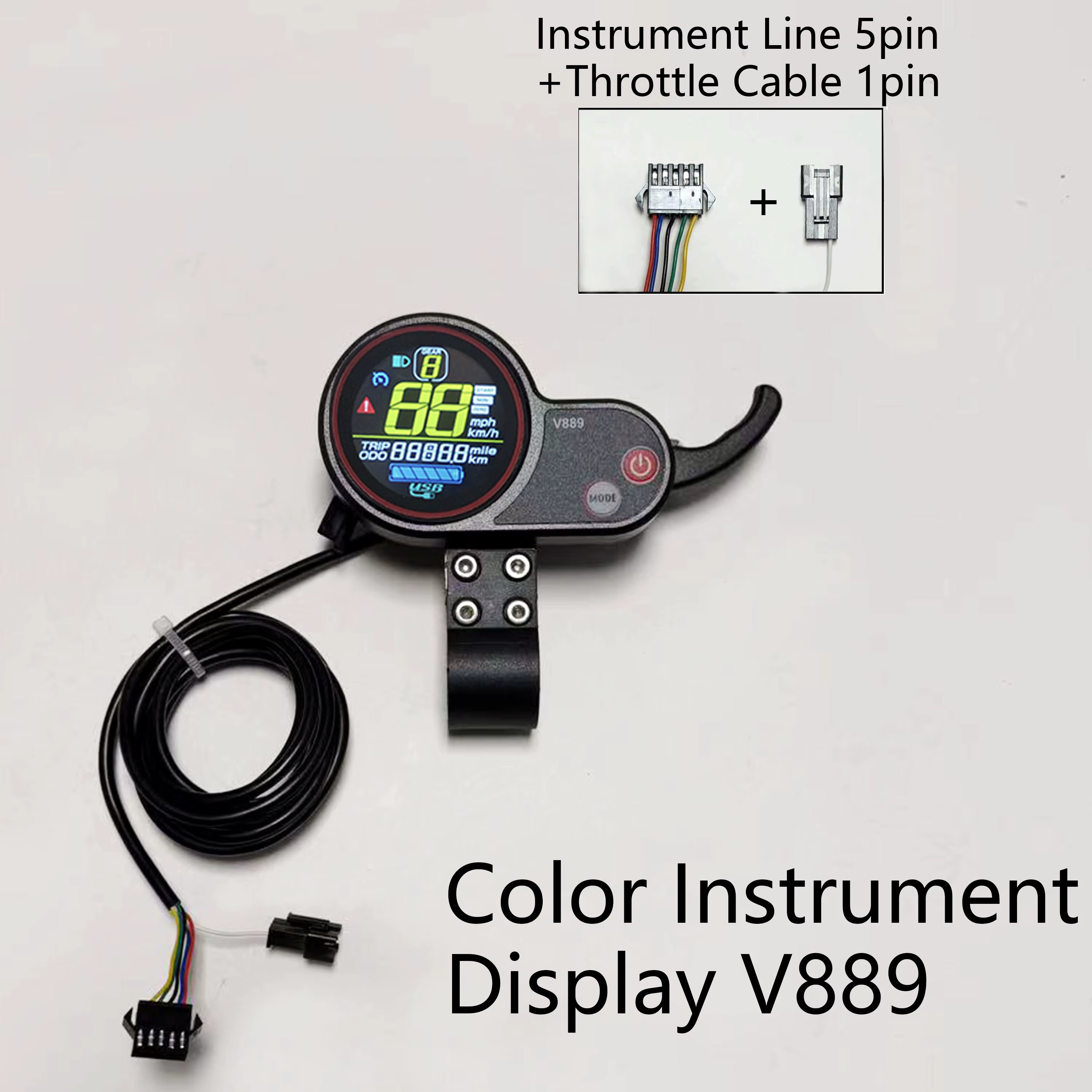 Écran LCD pour vélo électrique avec accélérateur rotatif, USB, 24V, 36V, 48V, écran couleur V889 pou