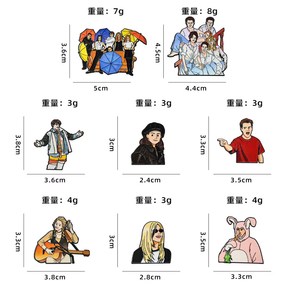 8 Pièces Broches Personnages de Dessins Animés et Anime Friends, Épingles en Émail Mignonnes, Badges