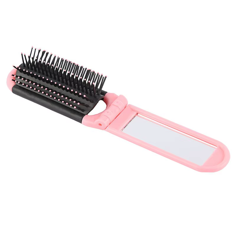 Brosse à cheveux pliante avec miroir, peigne de voyage professionnel Portable pour femmes et hommes,