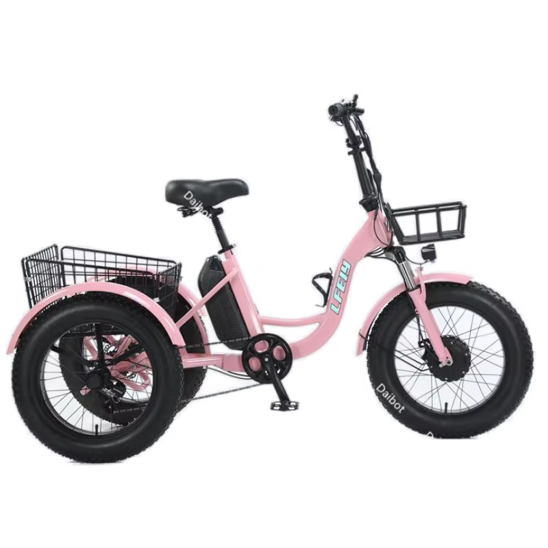 Nouveau 3 roues gros pneu adulte rose vélo électrique femmes ville 500W famille Cargo Tricycle élect