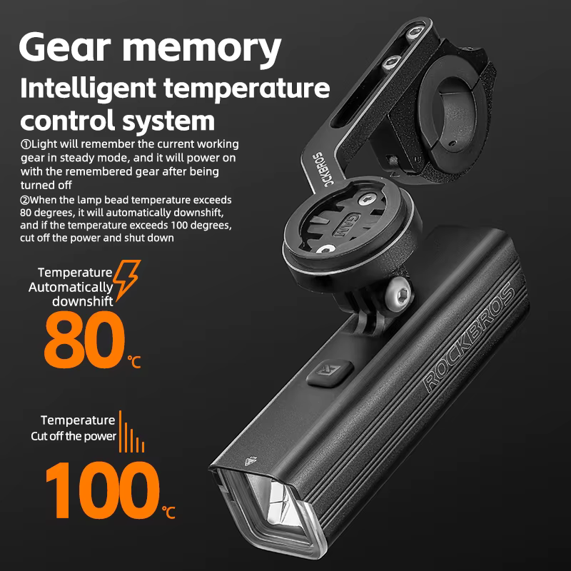 ROCKBROS – feu avant intelligent en alliage d'aluminium, 1500lm/1000lm, charge de Type C, Version su