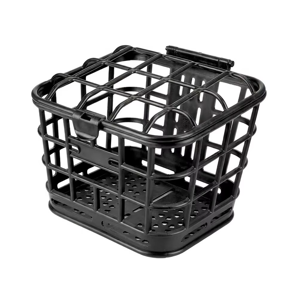 Nouveau panier avant noir pour vélo, panier de rangement creux détachable avec couvercle, sac de ran